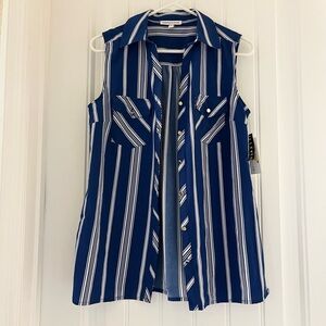 Notations Blue and White Striped Sleeveless Top